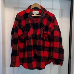 Vintage Red Buffalo Plaid black wool shirt jacket XL